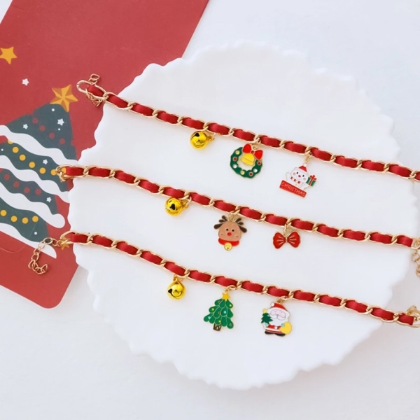 Vòng cổ da khuy vàng chuông vàng noel
