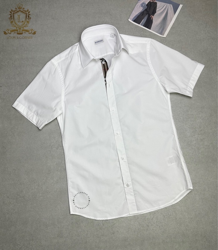 Sơ mi Burberry cộc tay trắng check khuy chất mới