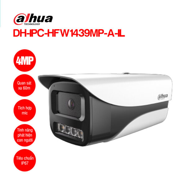 CAM Dahua DH-IPC-HFW1439MP-A-IL (Thân, 4MP, HN 60M, mic)