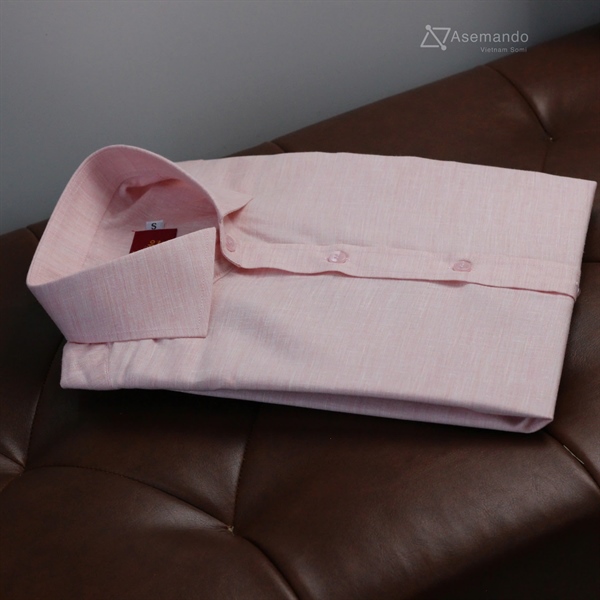 Cutaway Linen Cotton Hồng nhạt dệt texture Áo sơ mi nam dài tay công sở chính hãng Asemando