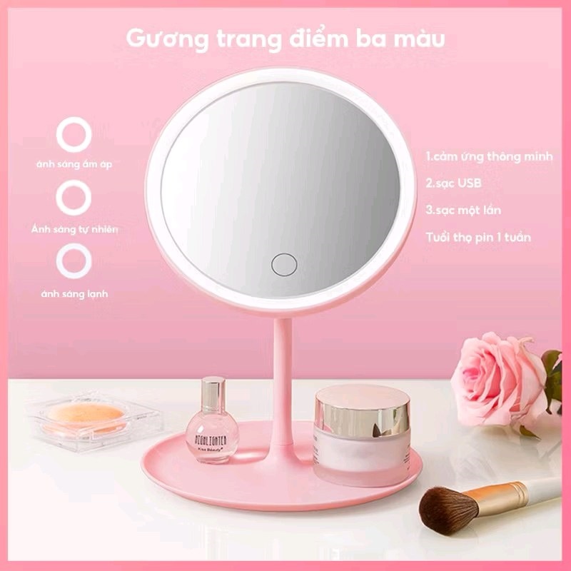 Gương để bàn trang điểm có đèn led cảm ứng