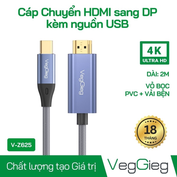 Cáp chuyển Type-C 3.1 to HDMI 4K/60Hz 2M VEGGIEG (V-Z625)