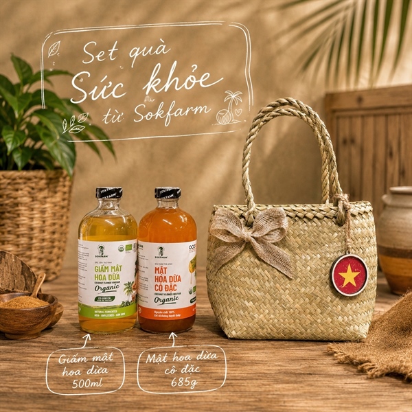 Set Quà Mật Hoa Dừa và Giấm Hoa Dừa - Túi Cỏ