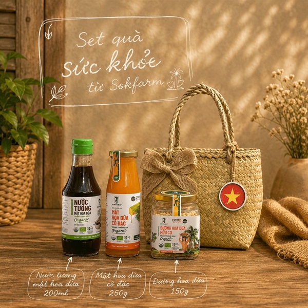 Set Quà Nước Tương, Mật, Đường Hoa Dừa - Túi Cỏ