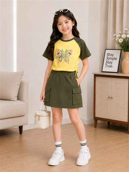 BV ÁO RL RÚT DÂY IN BƯỚM VÀ VÁY KAKI TÚI HỘP