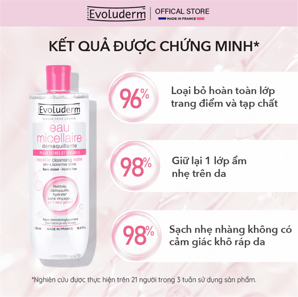 (VAT) Nước tẩy trang da khô-nhạy cảm Evoluderm 500ml -Nắp hồng