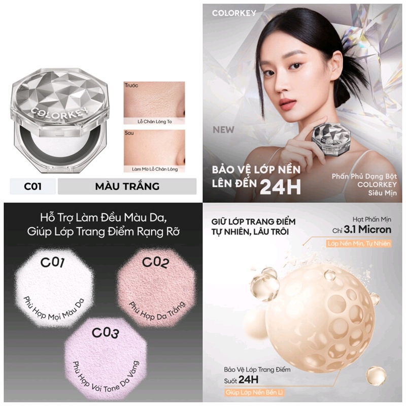 Phấn phủ Colorkey Lasting Naturally-occurring Loose Powder dạng bột màu trắng 8g