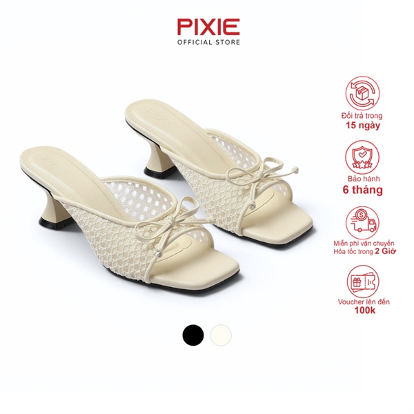 Guốc Cao Gót 5cm Vải Lưới Phối Nơ H462