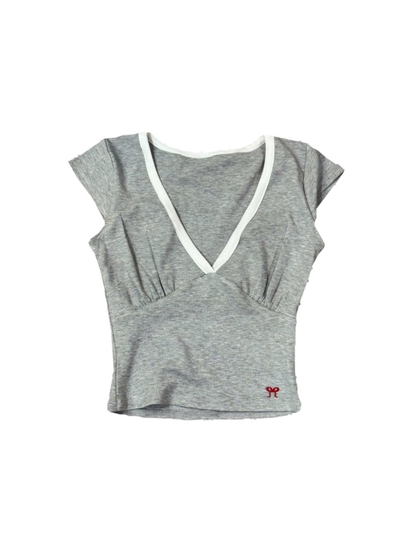 Grey Tyra Top - Áo cổ tim màu xám