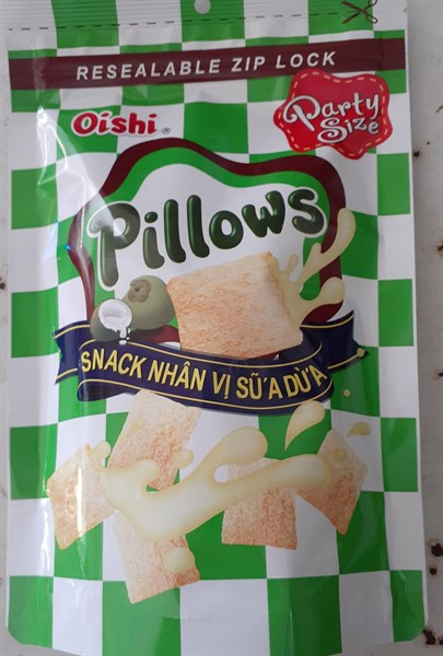 Snack Nhân Vị Sữa Dừa Pillows Oishi Gói 100G