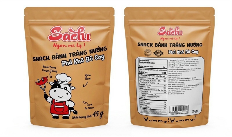 Snack bánh tráng nướng Sachi phủ khô bò cay