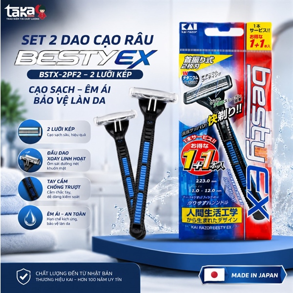 Set 2 dao cạo râu 2 lưỡi kép KAI Besty - Nhật Bản