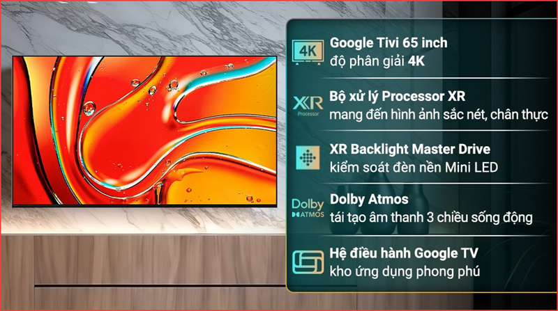 Google Tivi QLED Mini LED Sony AI 4K 65 inch K-65XR70 - Malaysia