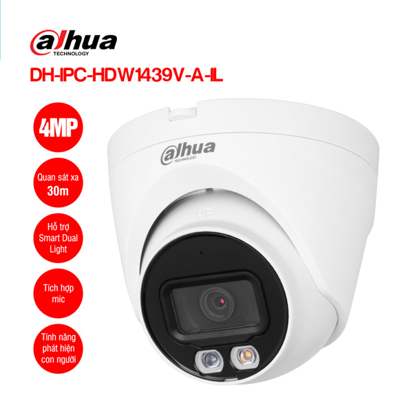 CAM Dahua DH-IPC-HFW1439V-A-IL -VN (Dome, 4MP, HN 30M, mic)