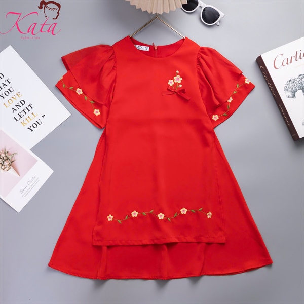 Áo Dài Cách Tân Bé Gái Kata Thêu Hoa Tay Voan | Bé 3-12 Tuổi (12-35kg)