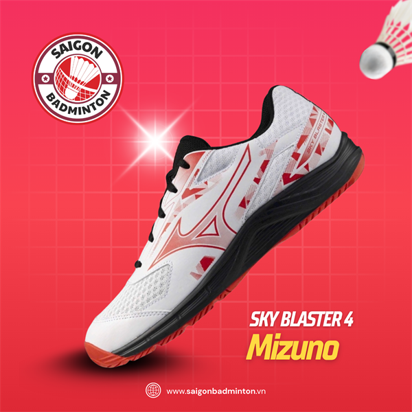 Giày Cầu Lông Mizuno Sky Blaster 4 Chính Hãng - Trắng Đỏ