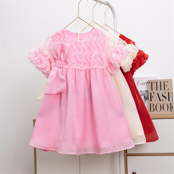 Đầm Bé Gái Công Chúa Tay Bồng Đính Nơ Cao Cấp | Size 4-14