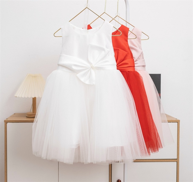 Đầm Bé Gái Công Chúa Nơ Eo Đính Ngọc Size 4-14 Cho Bé 12-35kg
