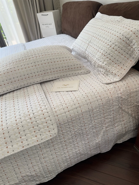 Bộ ga chần full "Hạt nắng" | Tencel - Chấm bi - JF18.07 - Ghi xanh