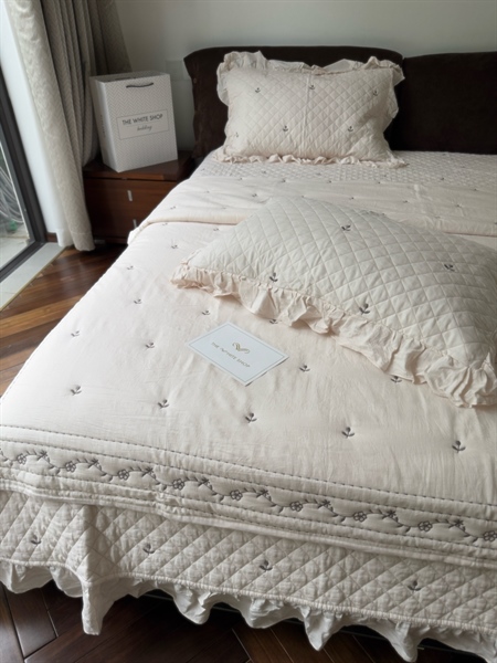 Bộ ga "Sương mai" | Cotton - Chần full, Vỏ chăn 200x230 cm, hoa tuylip - HM02.02