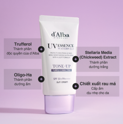Kem Chống Nắng Nâng Tông d'Alba Waterfull Tone-Up Purple Correcting Sun Cream SPF50+ PA++++ 50ml