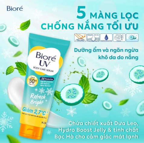 Serum chống nắng Bioré refresh bright dưỡng thể sáng mịn mát lạnh 150ml