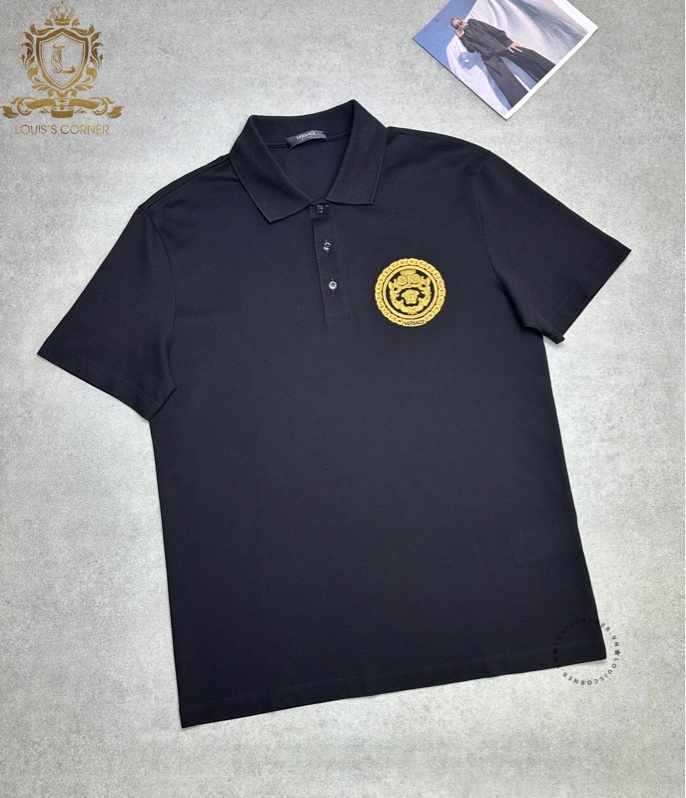 Polo Versace đen tag thêu tròn