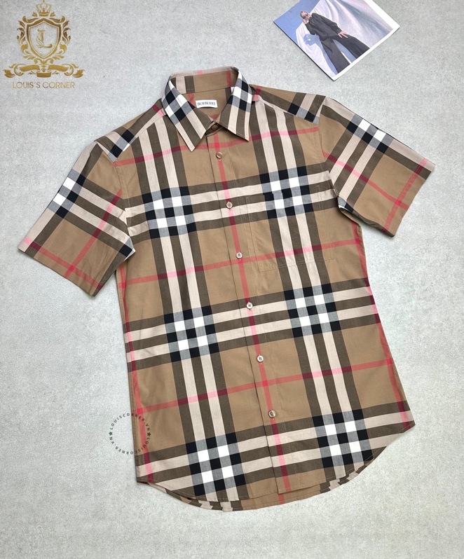 Sơ mi Burberry cộc tay taupe brown ip check chất mới