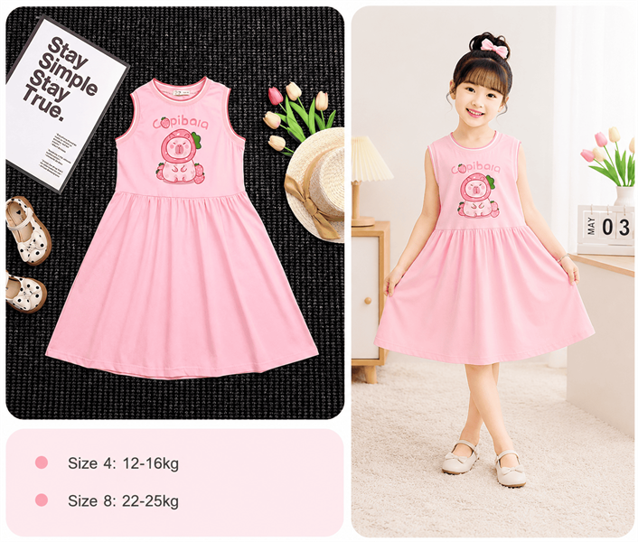 Đầm Bé Gái Capibara 12-35kg | Váy Sát Nách Cotton Mềm Mát Cho Bé Gái