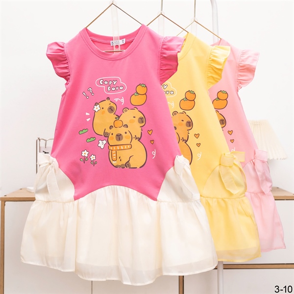 Đầm Bé Gái Capybara Phối Voan Tầng Dễ Thương 12-35kg | Váy Bé Gái KATA