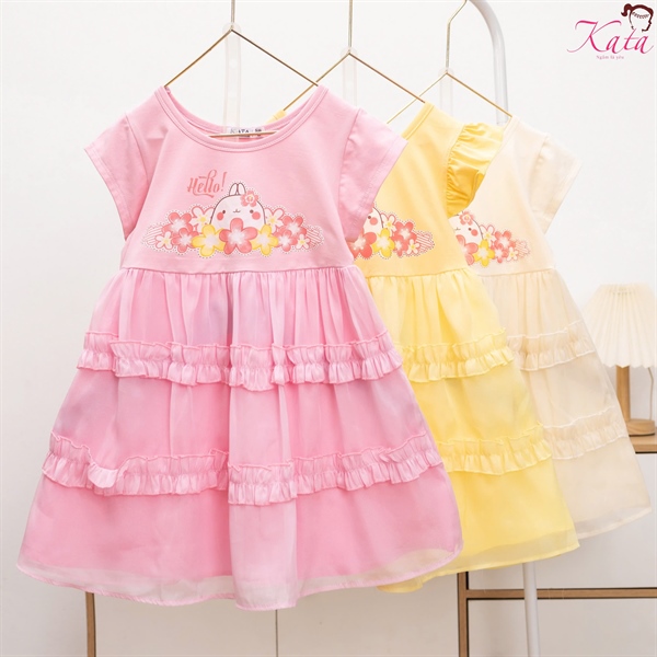 Đầm Bé Gái Hello Hoa Nhí Xếp Tầng 12-35kg | Váy Công Chúa Dễ Thương KATA