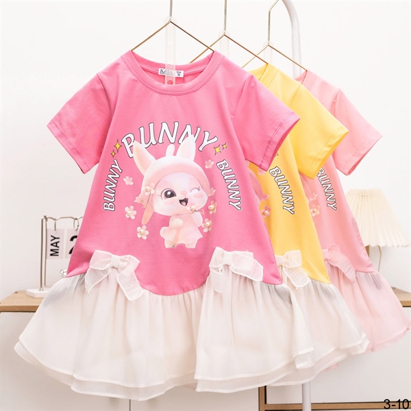 Đầm Bé Gái Bunny Phối Voan Công Chúa 12-35kg | Váy Bé Gái Dễ Thương KATA