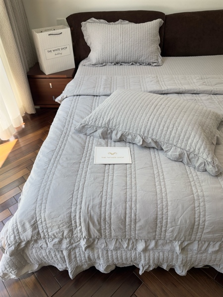 Bộ ga "Phong Nhu" | Cotton enzyme, mài cát, giặt nước - Chần full, Chần chữ X, Vỏ chăn chần 200x230 cm - JF19.02
