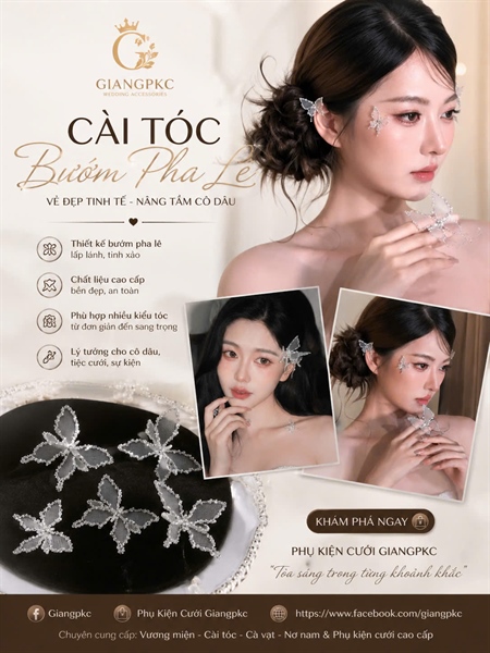 Set 6 cài tóc hồ điệp nhỏ ánh xám nhũ bạc viền đá lấp lánh
