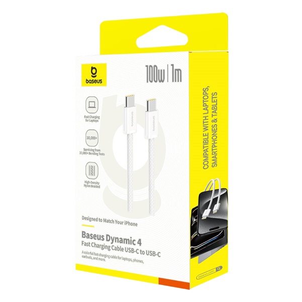 Baseus dynamic 4 fast charging data cable usb-c to usb-c 100W 1M moon white