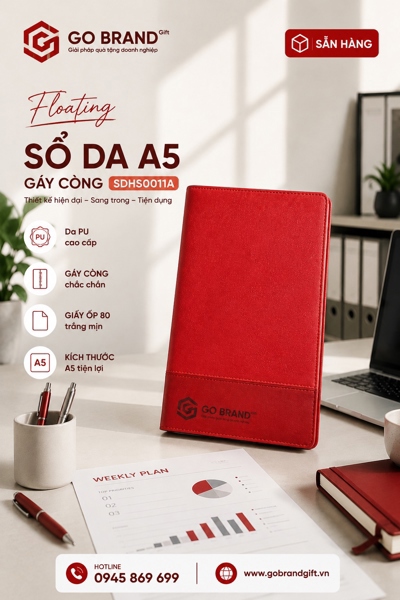 Sổ còng 2 khúc phối da màu đỏ SDHS0011A