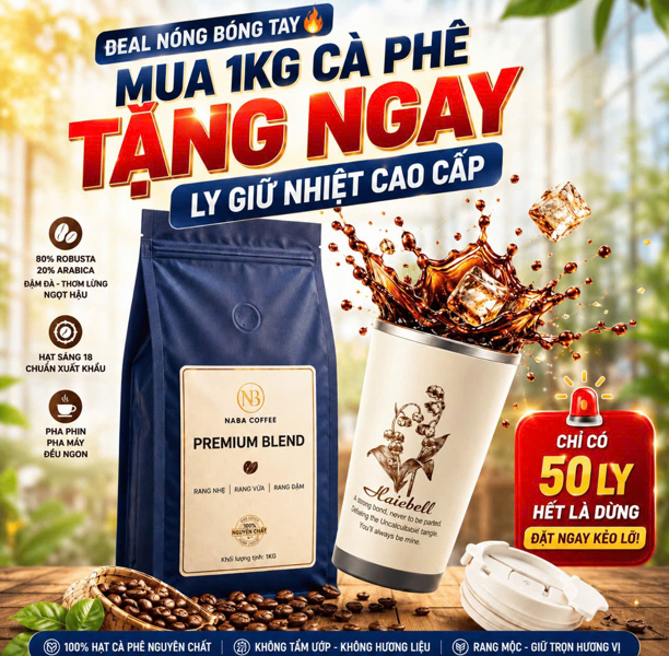 [Xưởng Rang] 1Kg Cà phê Dòng Premium Blend Rang Đậm (8 Robusta : 2 Arabica) NABA COFFEE - Tỷ Lệ Vàng Đậm Thơm