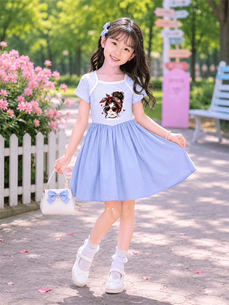 Đầm Bé Gái Tay Ngắn In Cô Bé Đeo Kính Dễ Thương | Váy Bé Gái KATA Kids