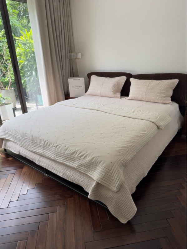 Bộ ga “Thanh Vân” | Cotton Linen chấm bi, chần sọc - Combo JFJF.1 ( JF17.02, JF09)