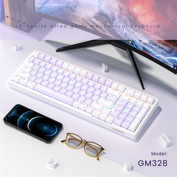 PHÍM CƠ GAMING NEWMEN GM328 PRO (MACHENICAL RED SWITCH, WHITE PURPLE)