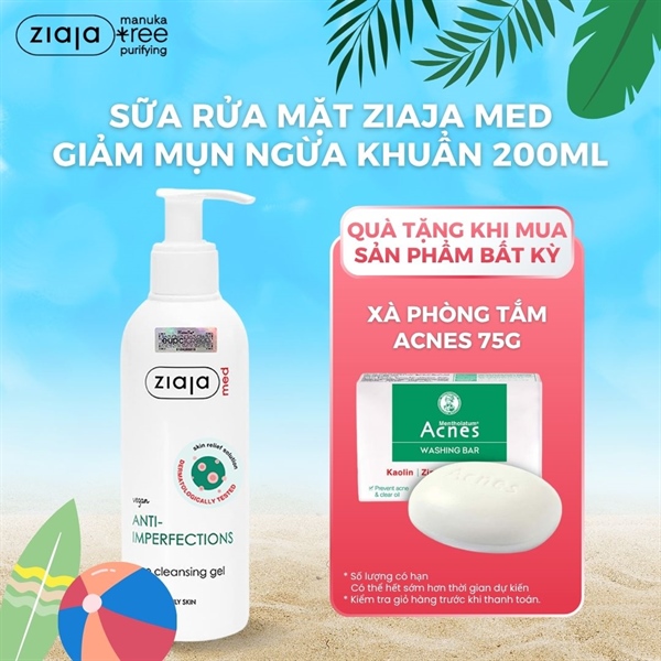 Sữa Rửa Mặt Ziaja Med Anti Imperfections Formula Cleansing Gel Giảm Mụn Ngừa Khuẩn 200ml
