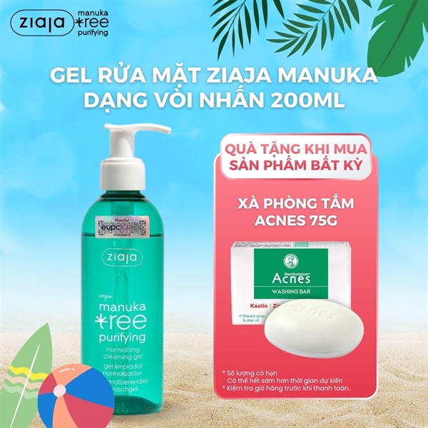 Sữa Rửa Mặt Ziaja Manuka Cho Da Dầu Mụn Trứng Cá Tree Purifying Normalising Cleansing Gel 200ml