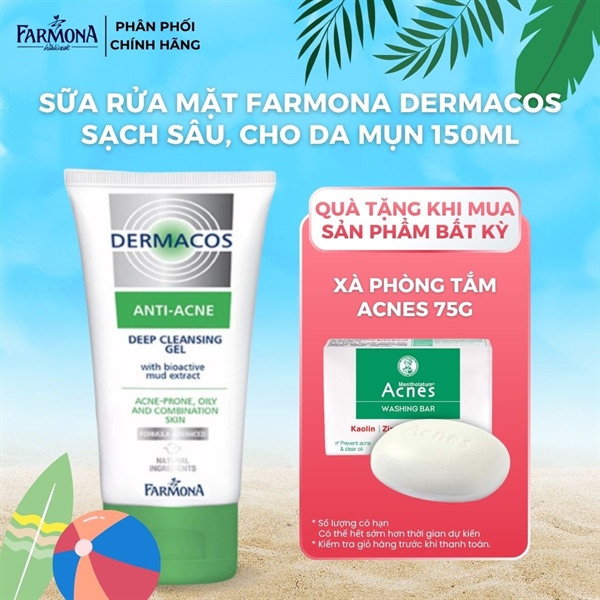 Sữa Rửa Mặt Farmona Dermacos Anti Acne Deep Cleansing Gel Sạch Sâu, Ngừa Mụn Cho Da Dầu 150ml