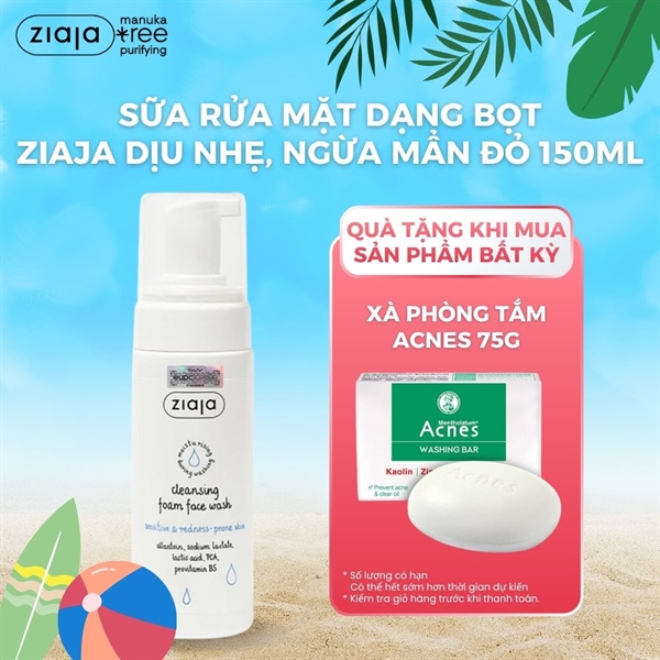 Rửa Mặt Dạng Bọt Ziaja Cleansing Foam Face Wash Sensitive & Redness-Prone Skin Siêu Diu Nhẹ - Ngừa Mẩn Đỏ 150ml