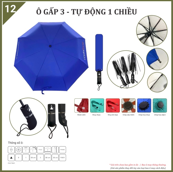 Ô Cầm Tay 8 Nan gấp 3 (tự mở) OCT0004A