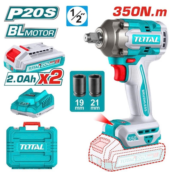 Máy siết buloong Pin 20V-1/2"-350Nm Total TIWLI2035 (2 Pin) ko chổi than