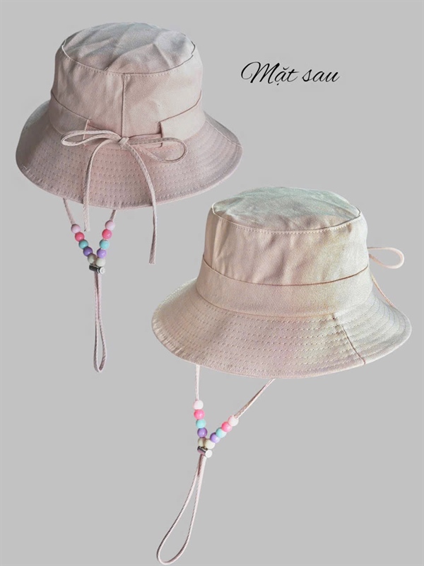 Nón bucket kaki dây hạt màu