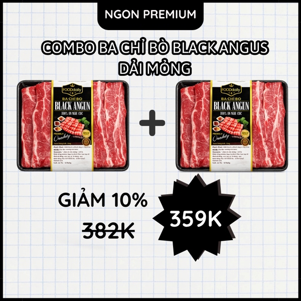 Combo 2 ba chỉ black angus dải mỏng