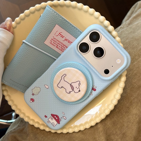 Case Xanh Chấm Bi + Pop Magsafe Cún - 15PRO