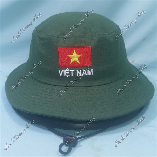 Nón tai bèo trẻ em 6-12 tuổi, mũ tai bèo thêu Lá cờ Việt Nam size đầu 54-56cm, đường kính 19.5cm